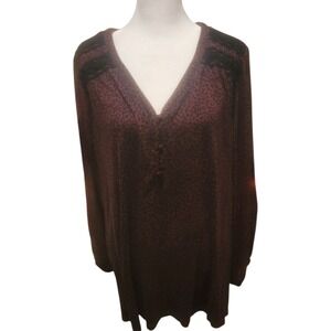 Belle by Kim Gravel women's 2XL longsleeve blouse maroon Animal Print